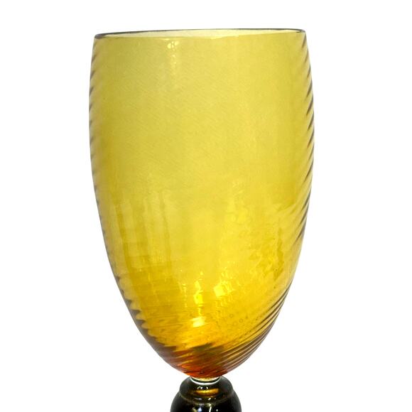 Murano Signed 'Antichi Angeli' Amber Venetian Glass Wine Goblets Italy-Set of 7 - Picture 2 of 6